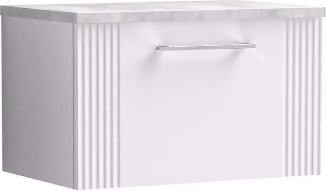 Balterley Modern 1 Drawer Wall Hung Vanity Unit with Grey Laminate Worktop, White, Width: 60 cm