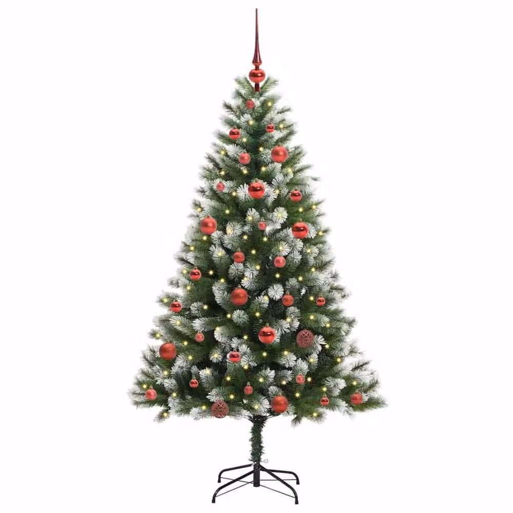 Berkfield Home Artificial Hinged Christmas Tree with Flocked Snow, Green, Height: 150 cm – 3