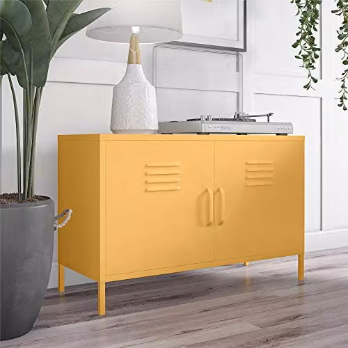 DHP Furniture Cache Yellow Metal 2 Door Retro Accent Cabinet with Internal Shelves W/D/H: 40 x 40 x 100 cm – 2