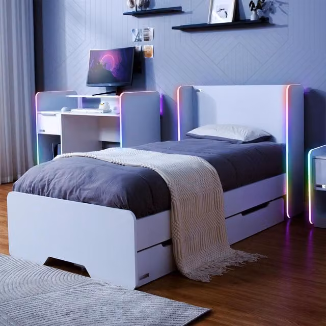 X Rocker Electra Single Bed with Trundle Drawers, Storage and LED Lights in White (90 x 200 cm) – 1