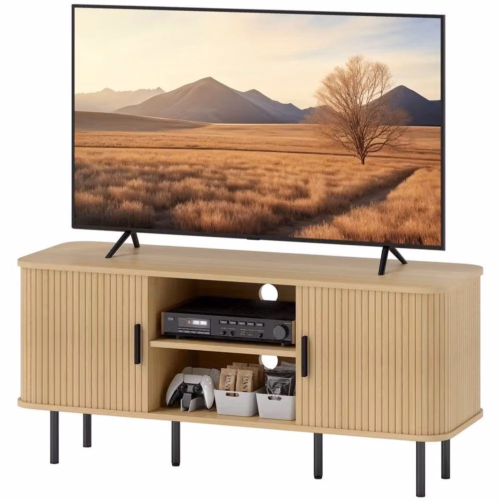 STILVORA Mid-Century TV Unit with Shelves and Cupboards in Oak and Brown – 5