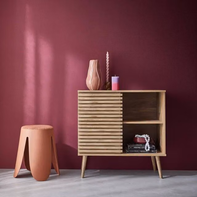 Sweek Scandinavian Style Sideboard with Sliding Doors in Light Brown Wood Effect