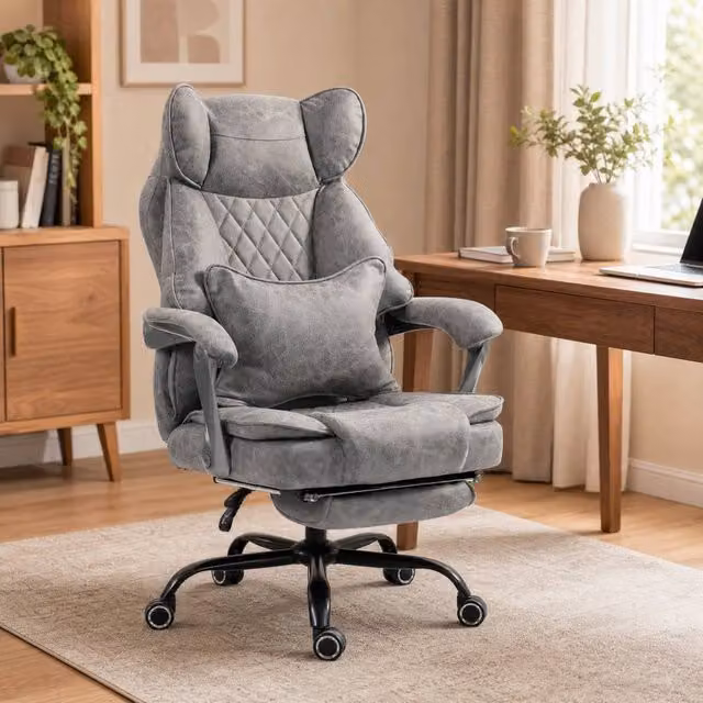 STILVORA Grey Executive Office Chair with Headrest and Footrest – 1