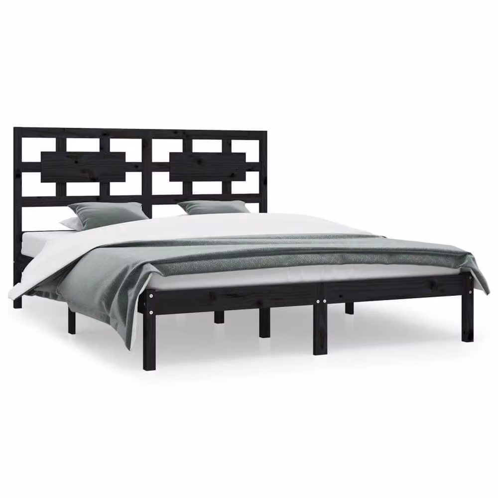 Berkfield Home Beautiful Bed Frame in Black Solid Pine Wood, W/D/H: 200 x 200 x 205.5 cm – 3