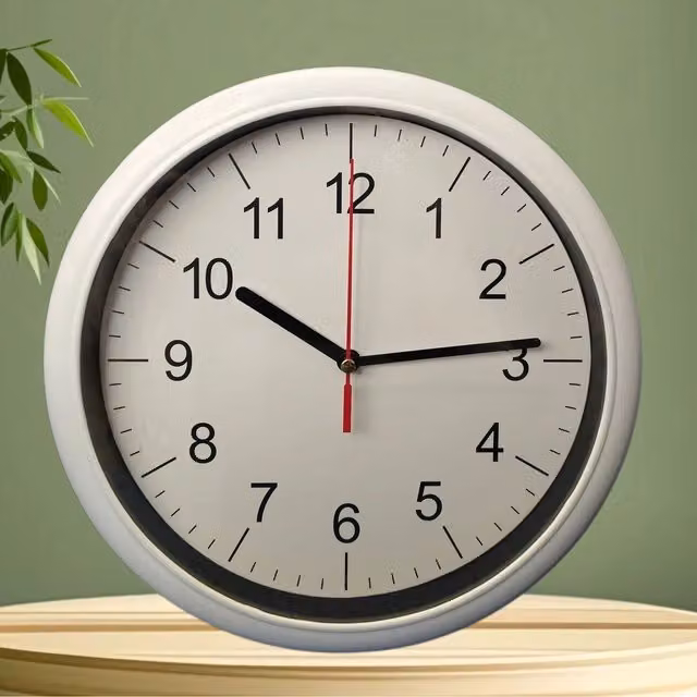 Basiks Minimalist White Round Quartz Wall Clock, Diameter: 24 cm