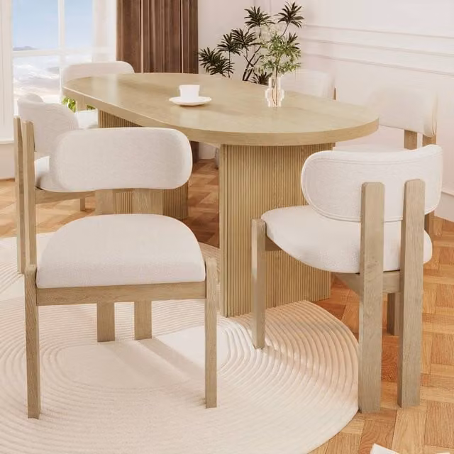 ModernLuxe Set of 2 Solid Wood Dining Chairs with Beige Bouclé Upholstery