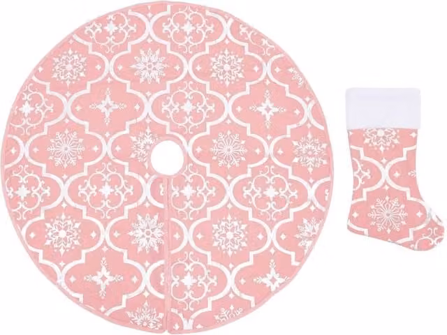 Berkfield Home Luxury Christmas Tree Skirt with Sock in Pink, Diameter: 122 cm