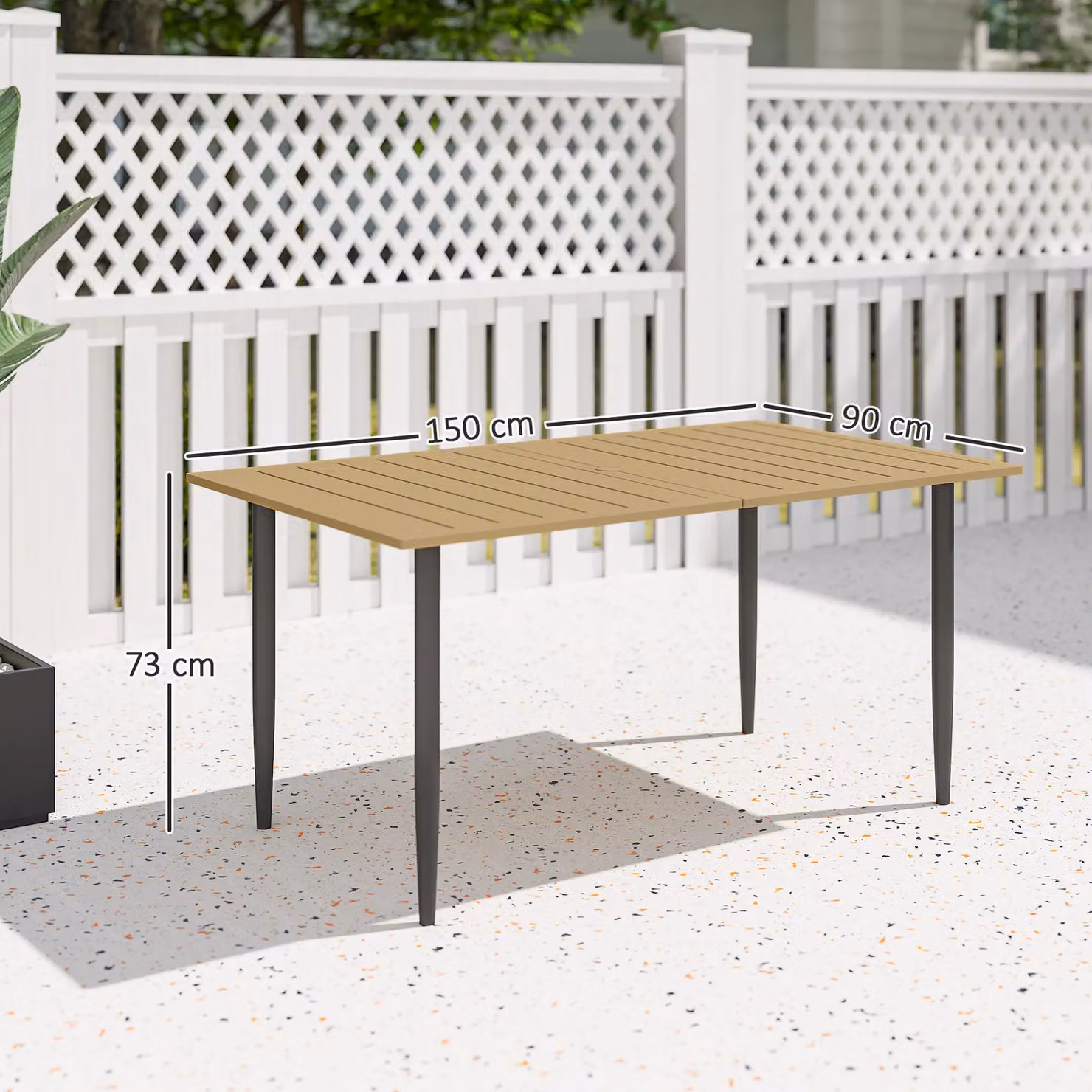 OUTSUNNY Brown Rectangular Garden Dining Table with Parasol Hole, W: 150 cm, D: 90 cm, H: 73 cm – 3