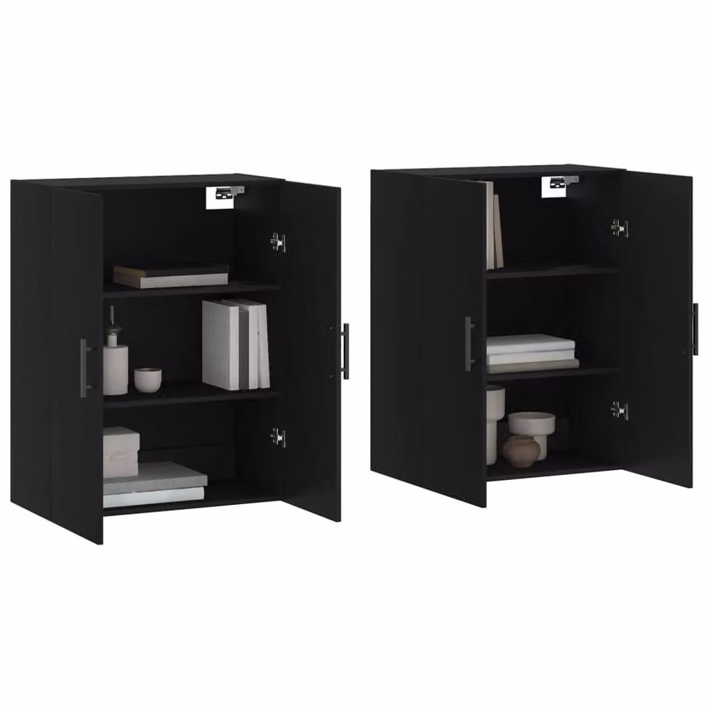 Berkfield Home Set of 2 Black Wall Mounted Cabinets with Hinged Doors, W/D/H: 69.5 x 34 x 90 cm – 2