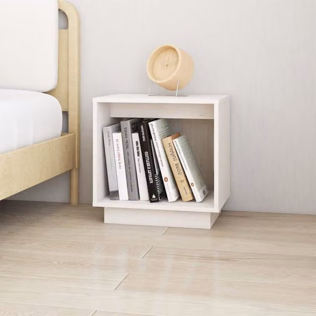 Berkfield Home White Solid Wood Pine Bedside Cabinet W/D/H: 40 x 30 x 40 cm