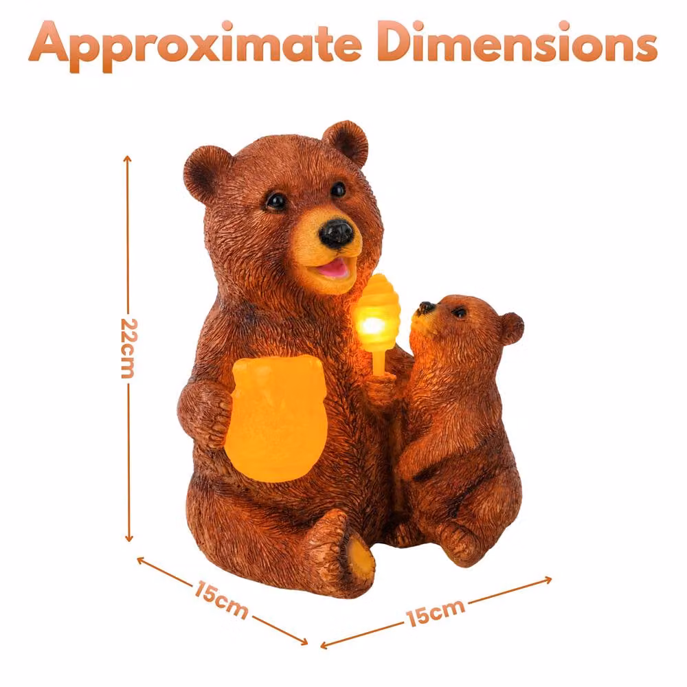 Marco Paul Solar Mama Bear and Cub Hand Painted Brown Resin Garden Statue – 2