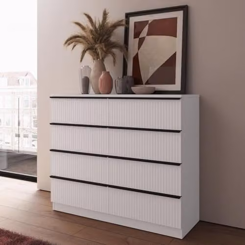 FWStyle Lania Ripple Effect White 8 Drawer Chest of Drawers H 77 x W 114 x D 40 cm – 2