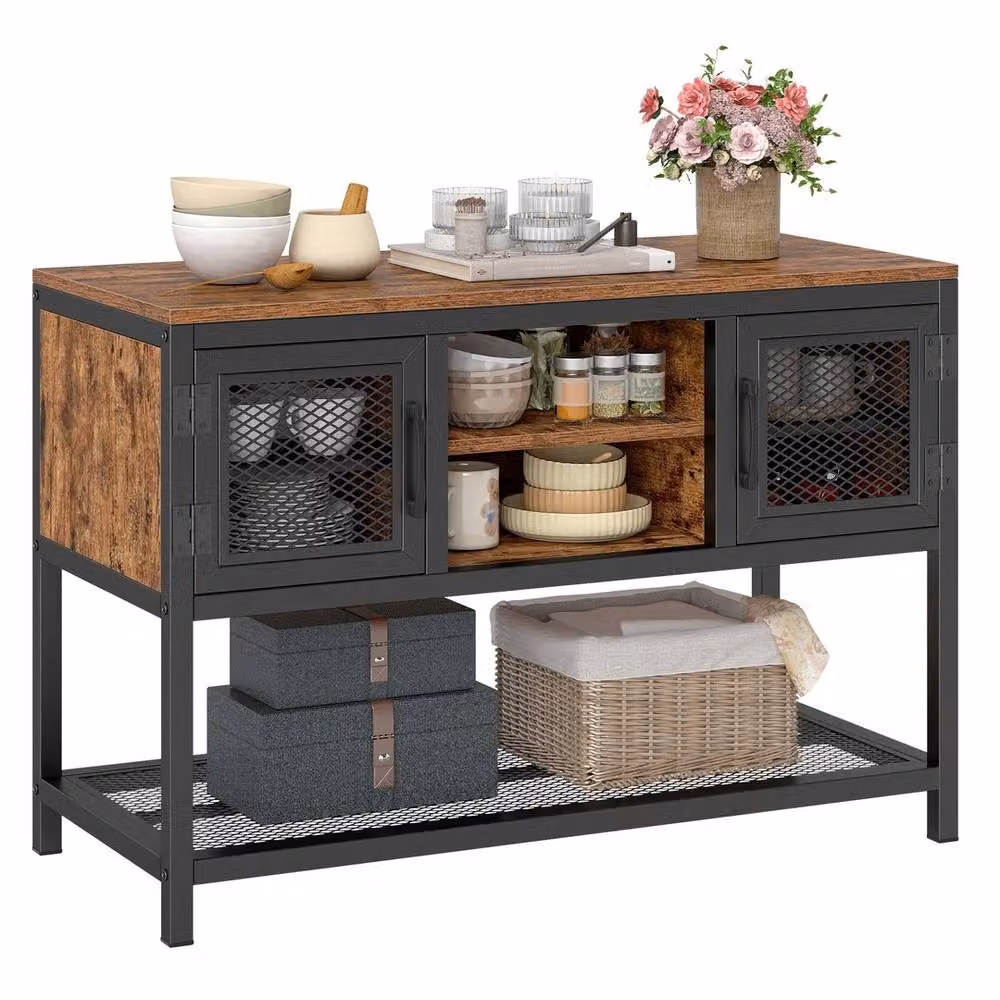 VOGREX Industrial Wood and Metal Sideboard Buffet Table in Brown – 3