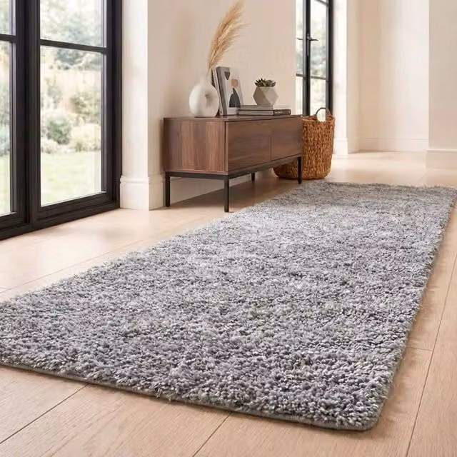 Garden Greatness Relica Soft Touch Light Grey Fluffy Round Runner, Diameter: 100 cm