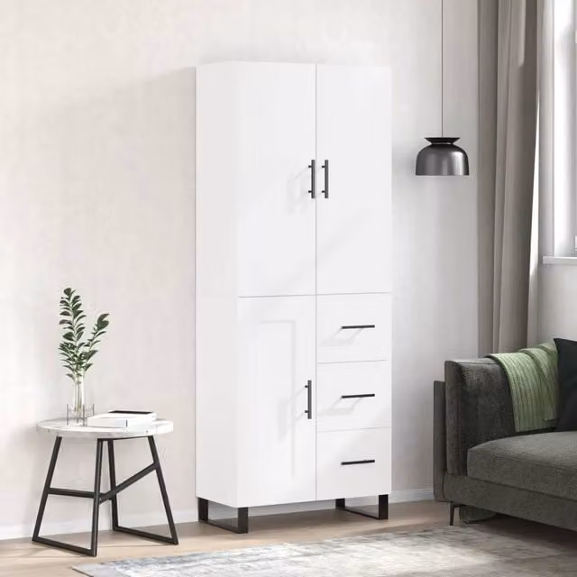 Berkfield Home Modern White Highboard with Hinged Doors and Internal Shelves, W: 69.5 cm, D: 34 cm, H: 180 cm – 1