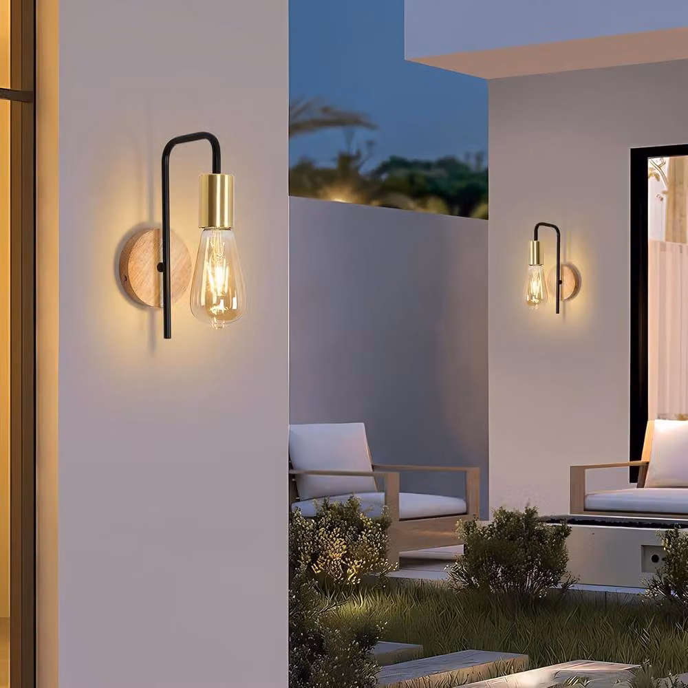 Goeco 2 Pack Industrial Vintage Wall Lights in Black and Wood with E27 Retro Glass Cylinder Design – 3