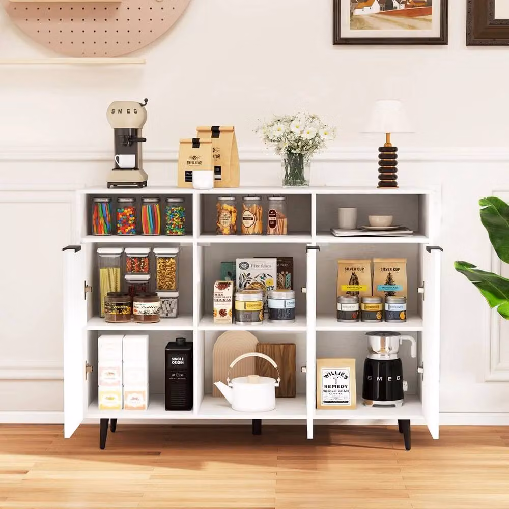 KORVIXA Modern White Kitchen Storage and Coffee Bar Cabinet with Hinged Doors and Internal Shelves W/D/H: 100 x 3 x 100 cm – 3