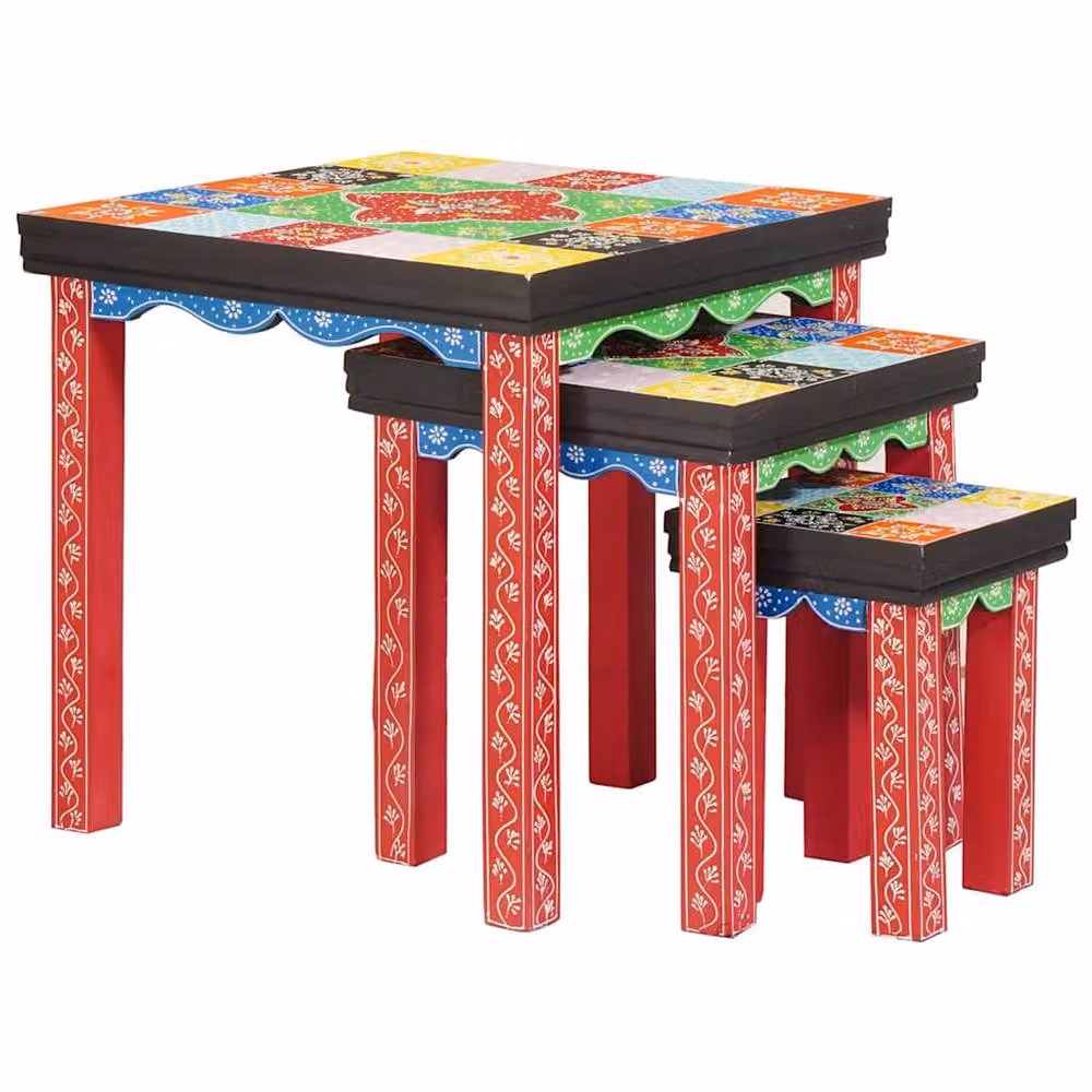 Berkfield Home 3-Piece Nesting Tables in Multicolour Solid Mango Wood – 3