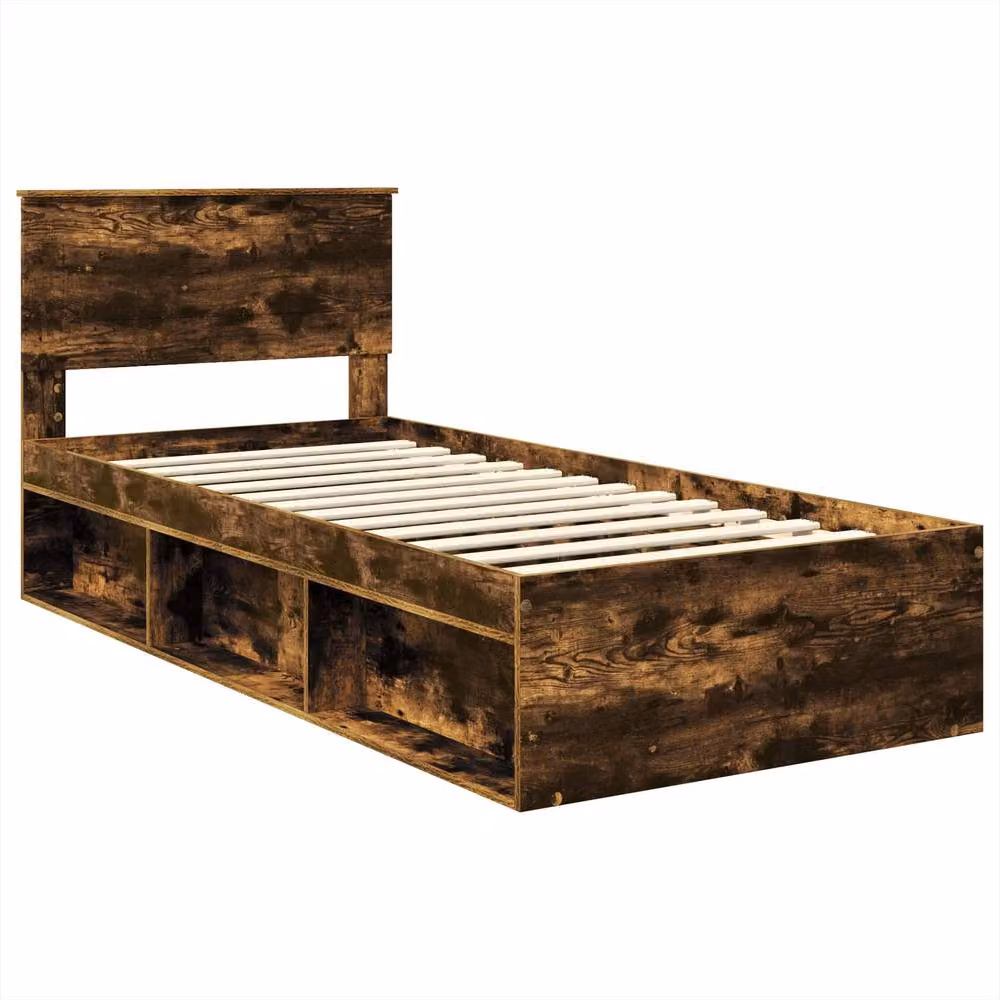 Berkfield Home Bed Frame with Headboard in Smoked Oak Brown, W/D/H: 75 x 190 cm – 2