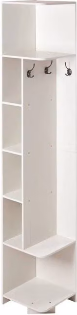 VOGREX 6-Tier Wooden Corner Tallboy Rack with Hooks in White, W/D/H: 30 x 30 x 180 cm