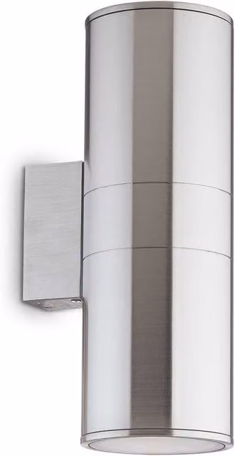 Ideal Lux Gun 2 Light Outdoor Up Down Wall Light in Grey Aluminium, H 15 cm
