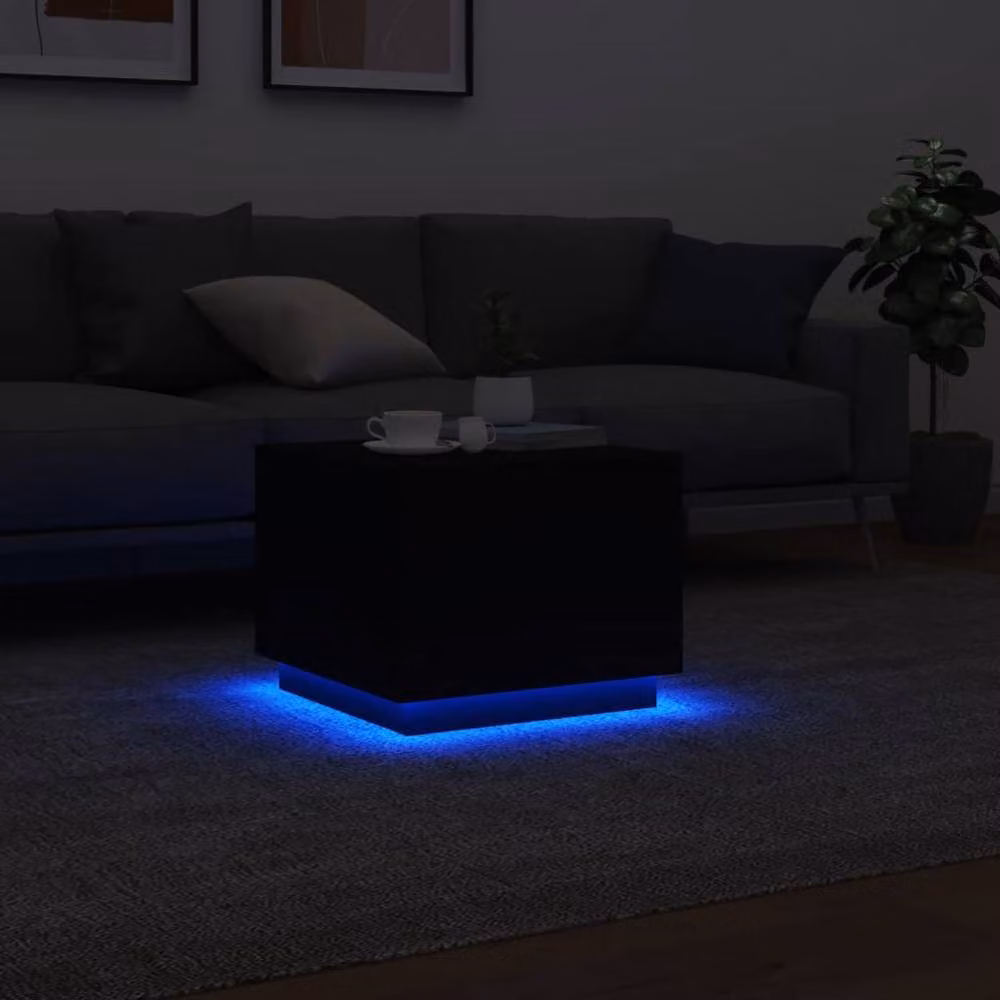 Berkfield Home Modern Square Coffee Table with LED Lights in Black, W/D/H: 50 x 50 x 40 cm – 5