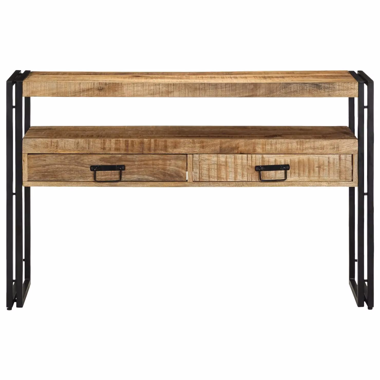Berkfield Home Industrial End Tables in Black and Brown, Solid Mango Wood and Metal, W: 120 cm, D: 33 cm, H: 75 cm – 2