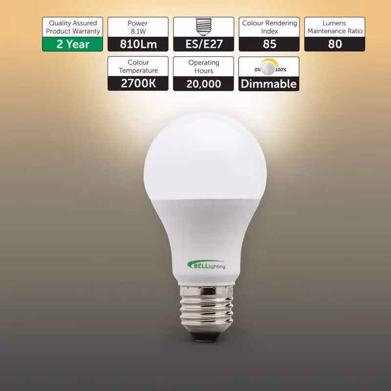 BELL Lighting E27 Dimmable LED Filament Globe Bulbs, Warm White, 8.1W, Pack of 6 – 2