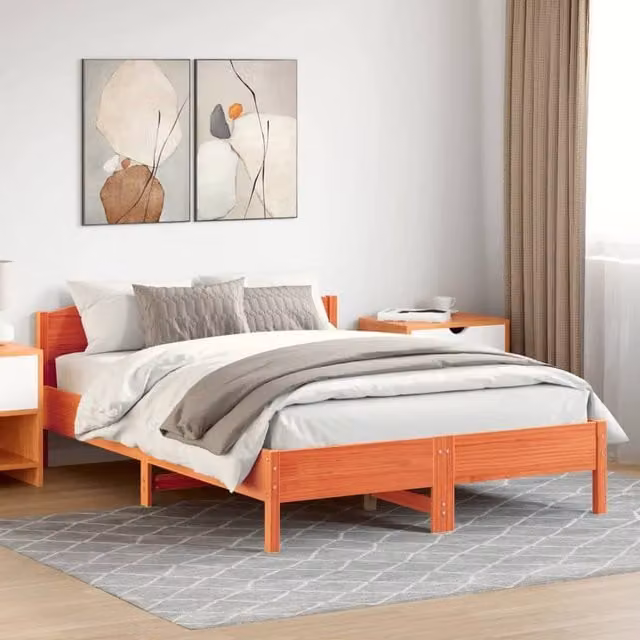 Berkfield Home Beautiful Solid Wood Bed Frame in Waxed Brown Pine, W/D/H: 140 x 200 x 74.5 cm – 1