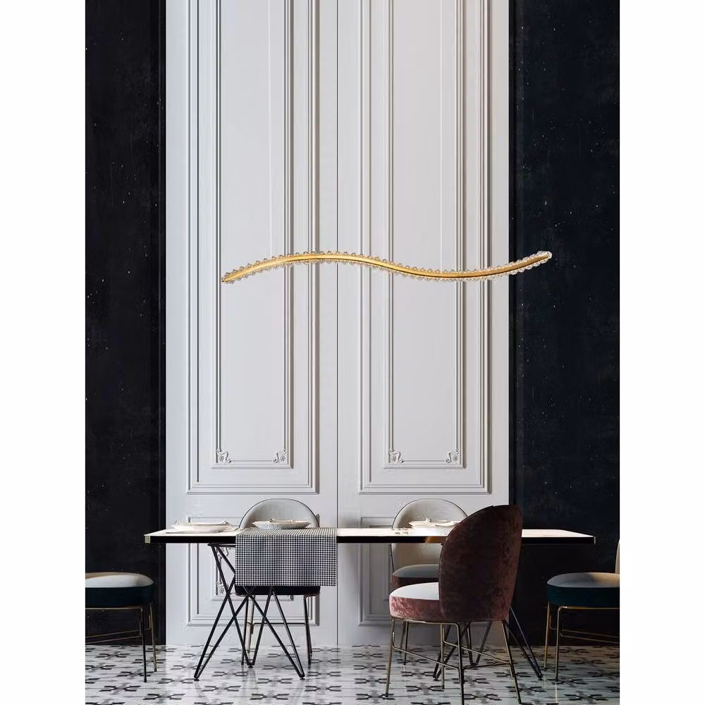 Nova Luce Aurelia Gold and Brass Metal Crystal LED Bar Pendant Light with Warm White 3500K Illumination – 2