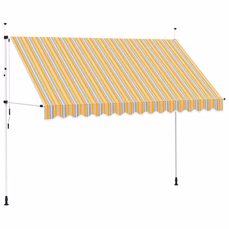 Berkfield Home Manual Retractable Awning in Yellow and Blue Stripes, W/D/H: 350 x 120 x 200 cm