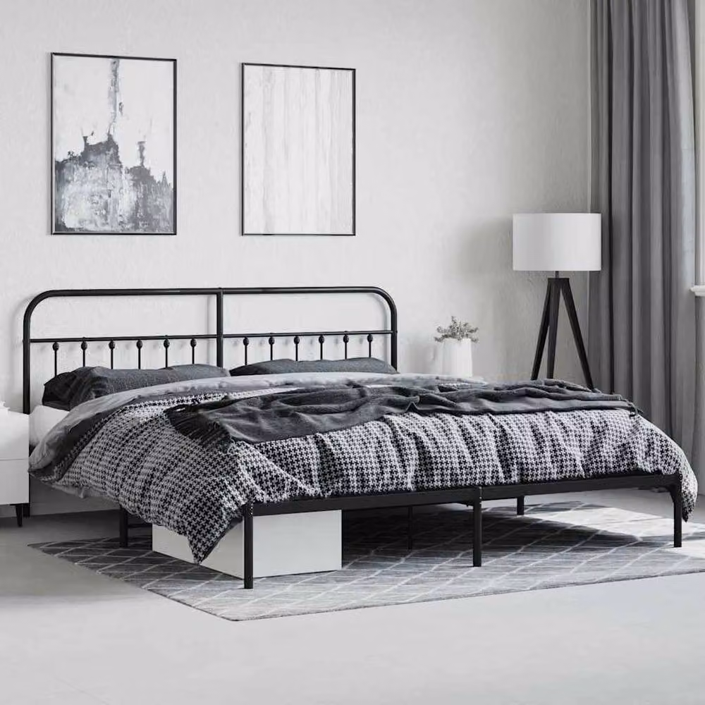 Berkfield Home Metal Bed Frame with Headboard in Black, 200 x 200 cm – 2
