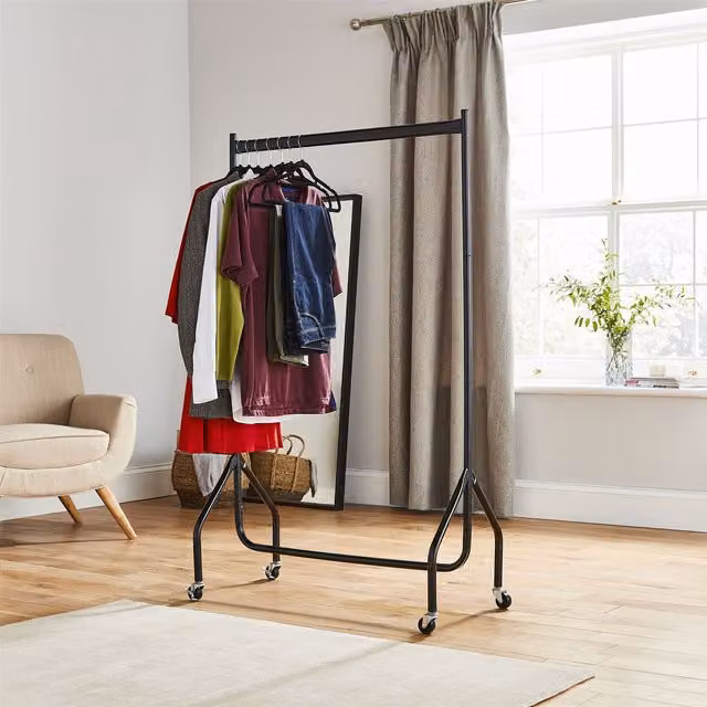 House of Home Heavy Duty Metal Clothes Rail with Wheels, Black, H 152.4 cm x W 91.44 cm