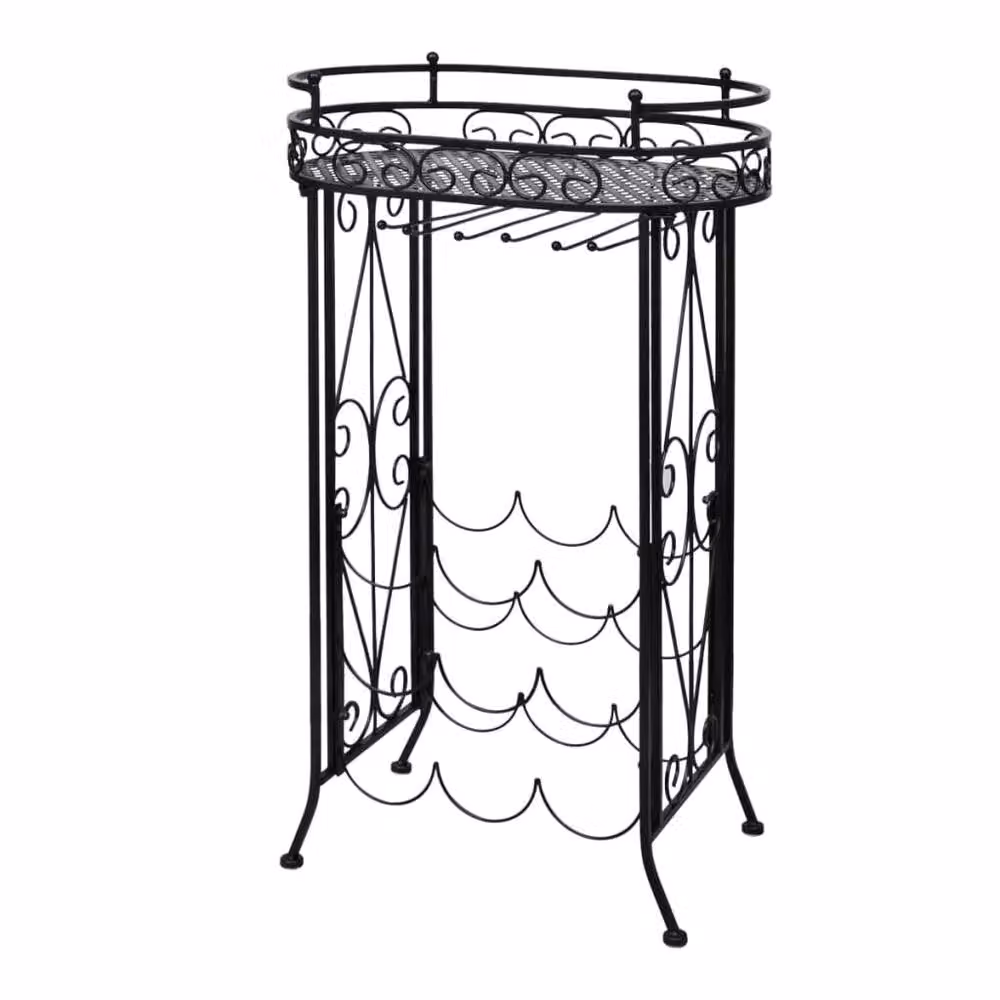 Berkfield Home Black Lacquered Metal Wine Rack with Glass Holder for 9 Bottles – 2