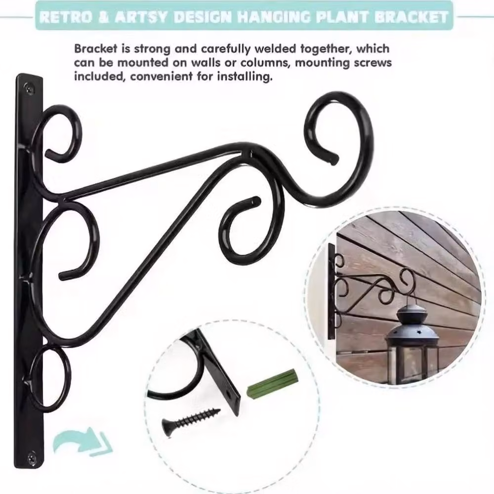 FLAVORA 2 Pack Heavy Duty Metal Wall Hanging Planter Basket Brackets in Black – 2