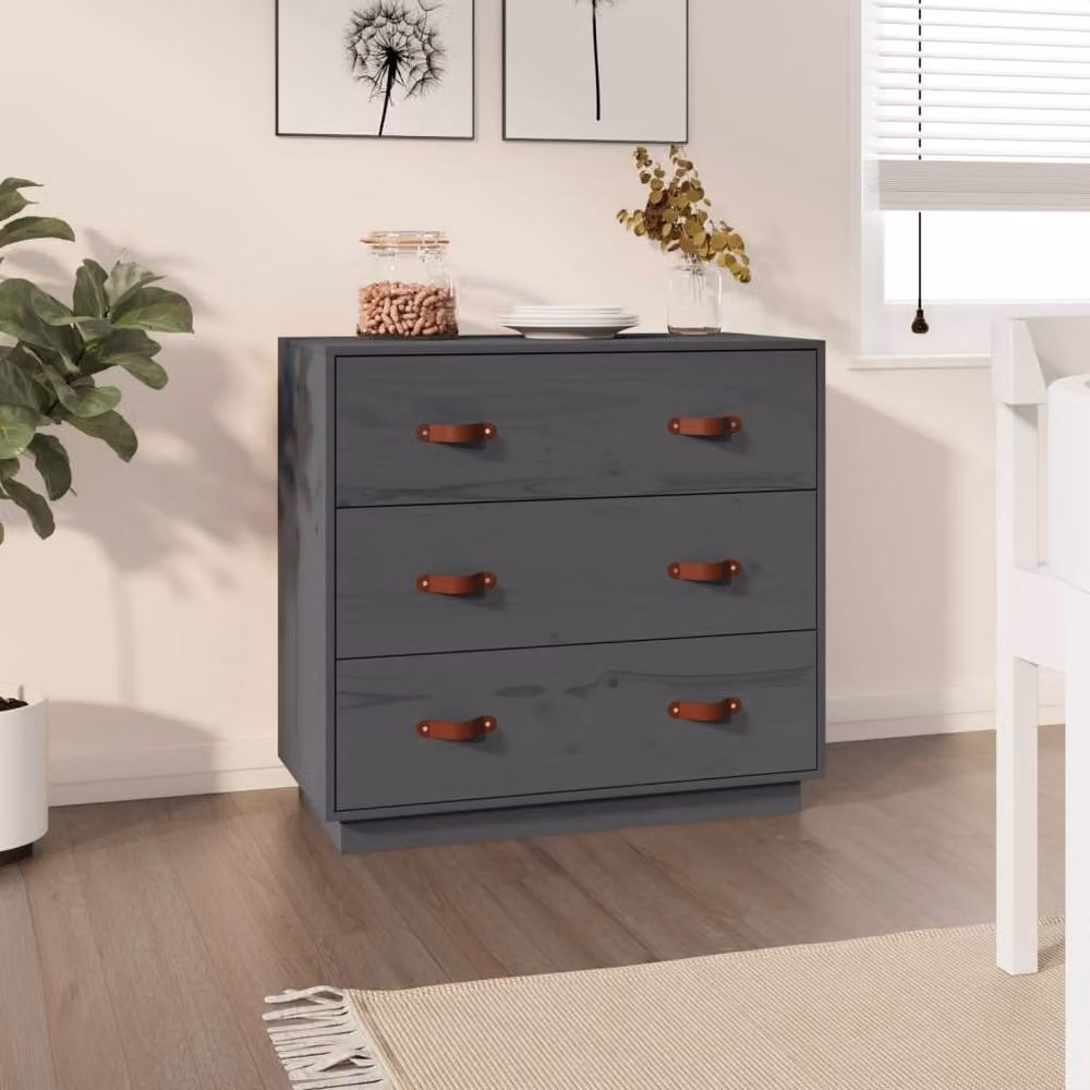 Berkfield Home Grey Solid Wood Pine Sideboard W/D/H: 80 x 40 x 75 cm – 2