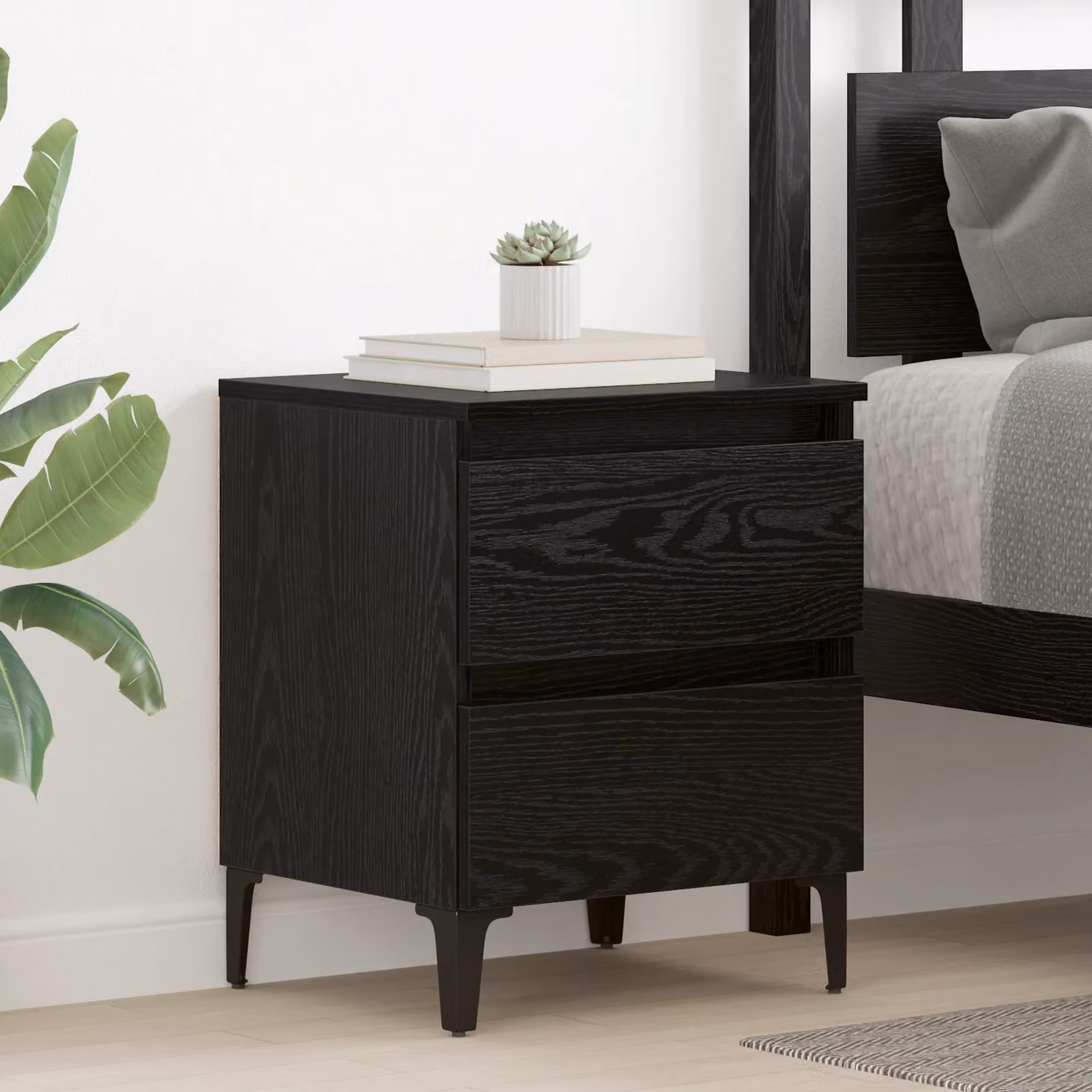 Berkfield Home Set of 2 Black Oak Bedside Cabinets, W: 40 cm, D: 35 cm, H: 50 cm – 4