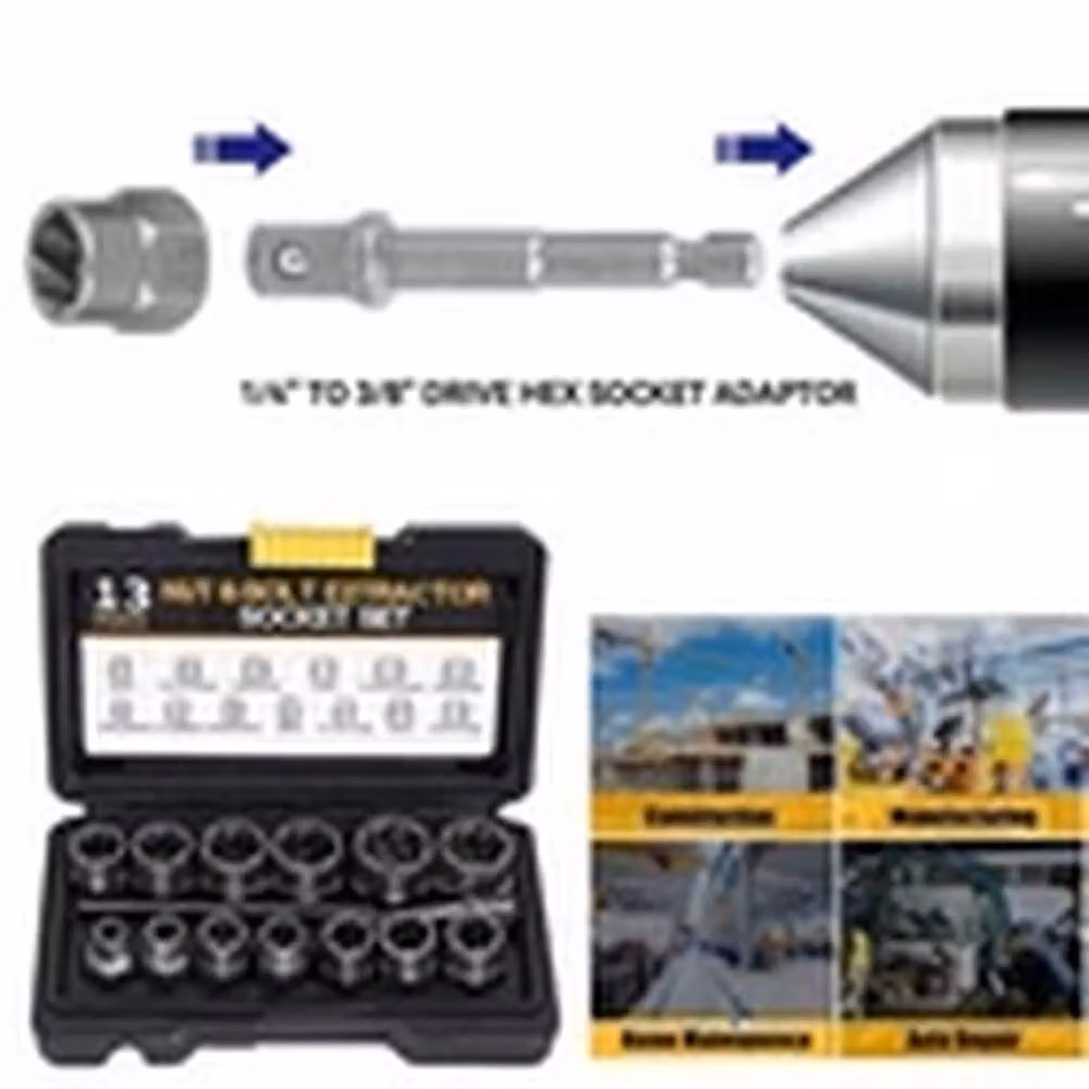 EONLION 15pc 3/8 inch Bolt Extractor Impact Socket Set in Silver Chrome Molybdenum – 4