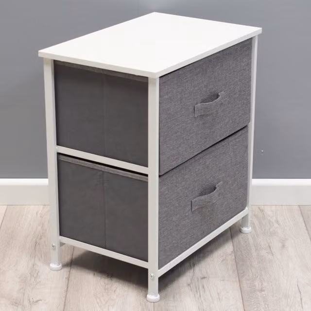 FWStyle 2 Drawer Grey Fabric Bedside Storage Chest – 1