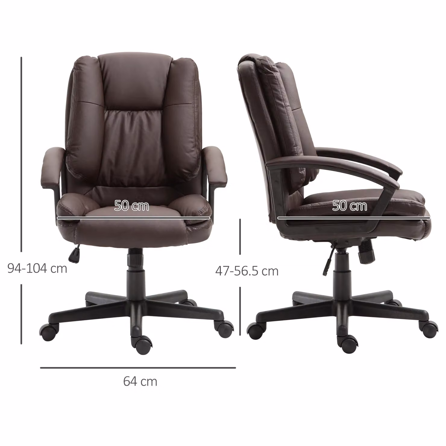 HOMCOM Brown PU Leather Mid Back Swivel Executive Office Chair with Armrests – 3