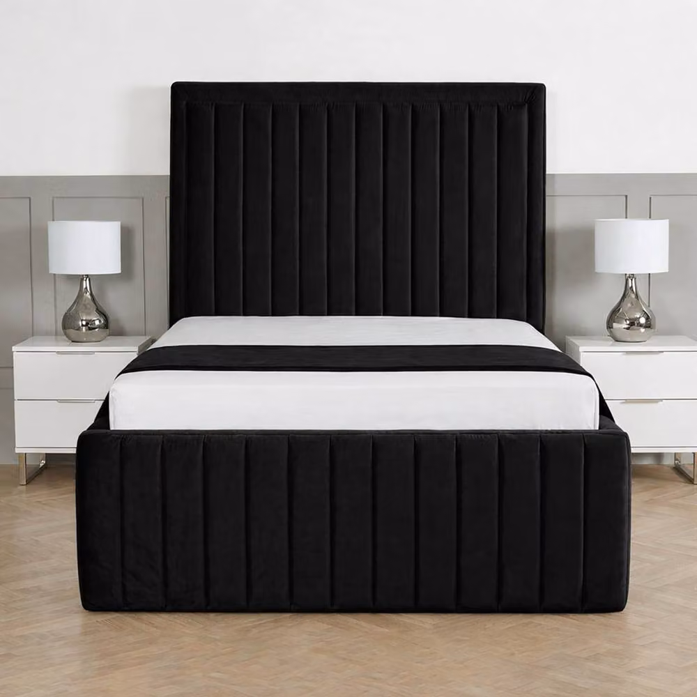 Living Comfort Bedz Saint Germain Plush Upholstered Single Bed with Slatted Base and 48 Inch Headboard in Black – 2