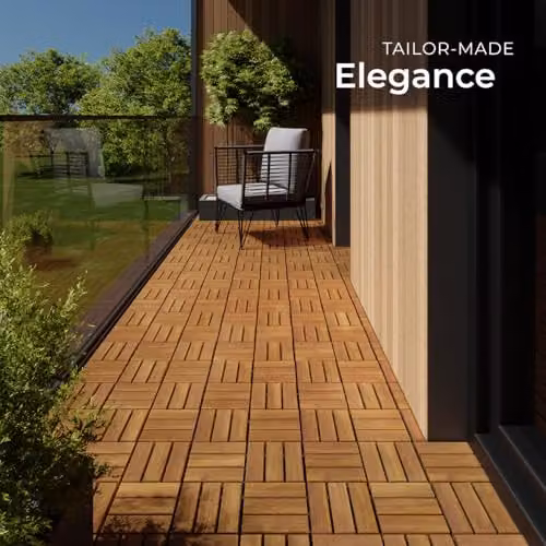 tectake 40-Piece Brown Acacia Wood Decking Tile Set with Interlocking Click System – 6