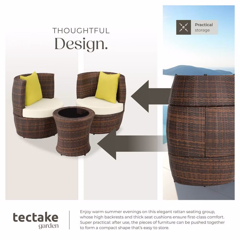 tectake Nizza Aluminum Rattan Seating Set in Brown with Upholstered Cushions – 4