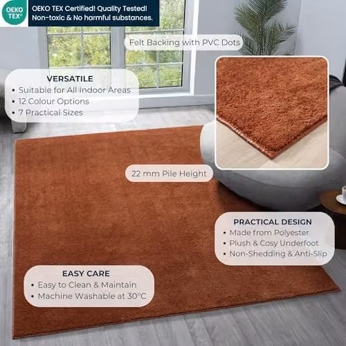 Desire Rugs Comfy Washable Low Pile Living Room Area Rug in Terracotta, W: 60 cm, D: 100 cm – 3