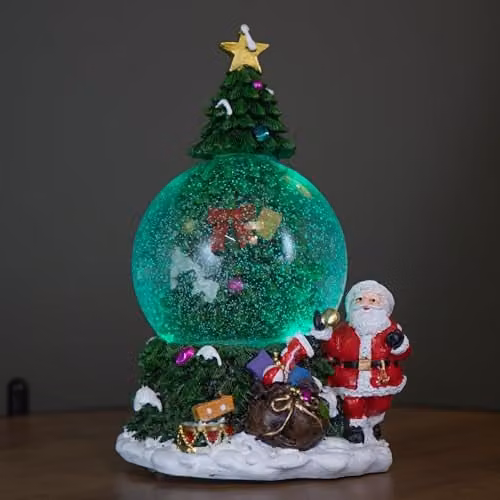 Samuel Alexander Red Musical Tree Santa Spin Snowsphere with Colour Changing LEDs, 10 cm