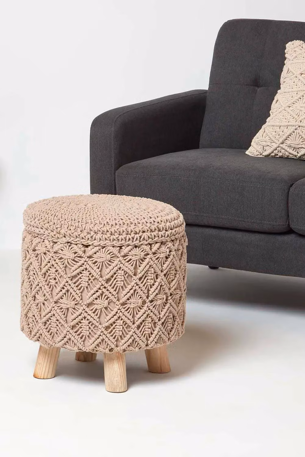 Homescapes Indy Macrame Storage Footstool in Brown – 2