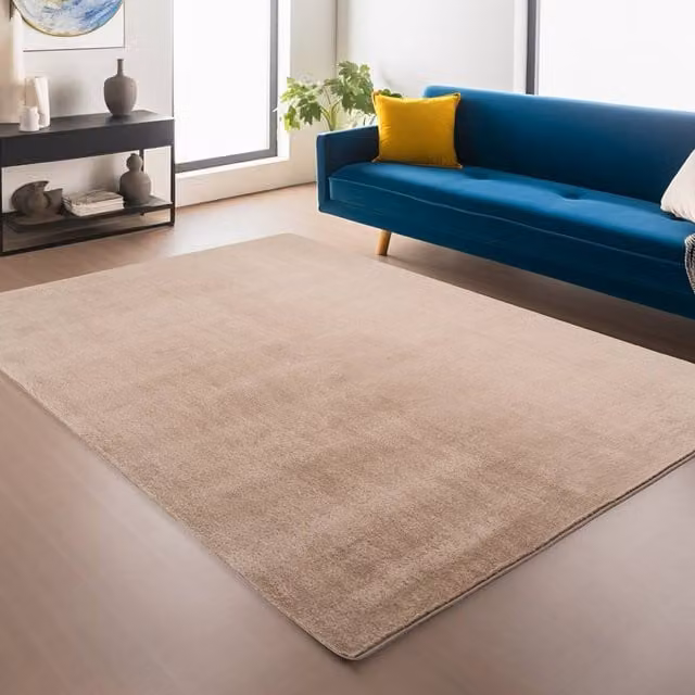 Desire Rugs Snuggly Washable Low Pile Area Rug with Anti-Slip Felt Backing, Beige, W: 120 cm, D: 160 cm – 1