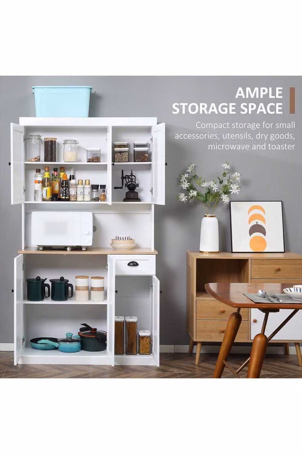 ERGOVEXA Freestanding Kitchen Cabinet in White with 6 Doors and Drawers, W/H: 180 x 39 cm – 2