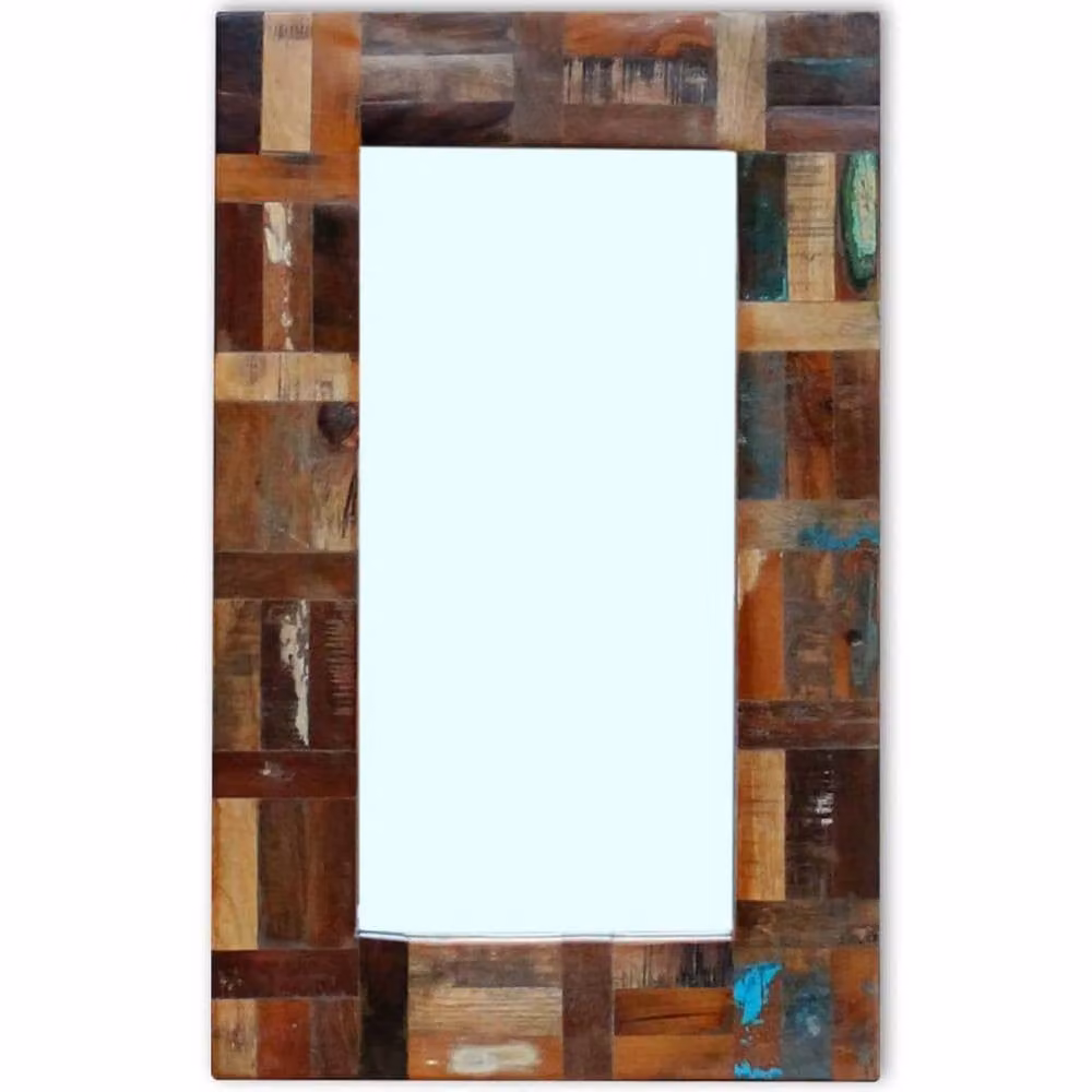 Berkfield Home Retro Rectangular Wall Mirror in Brown Multicolour Solid Reclaimed Wood W: 80 cm, H: 50 cm – 2