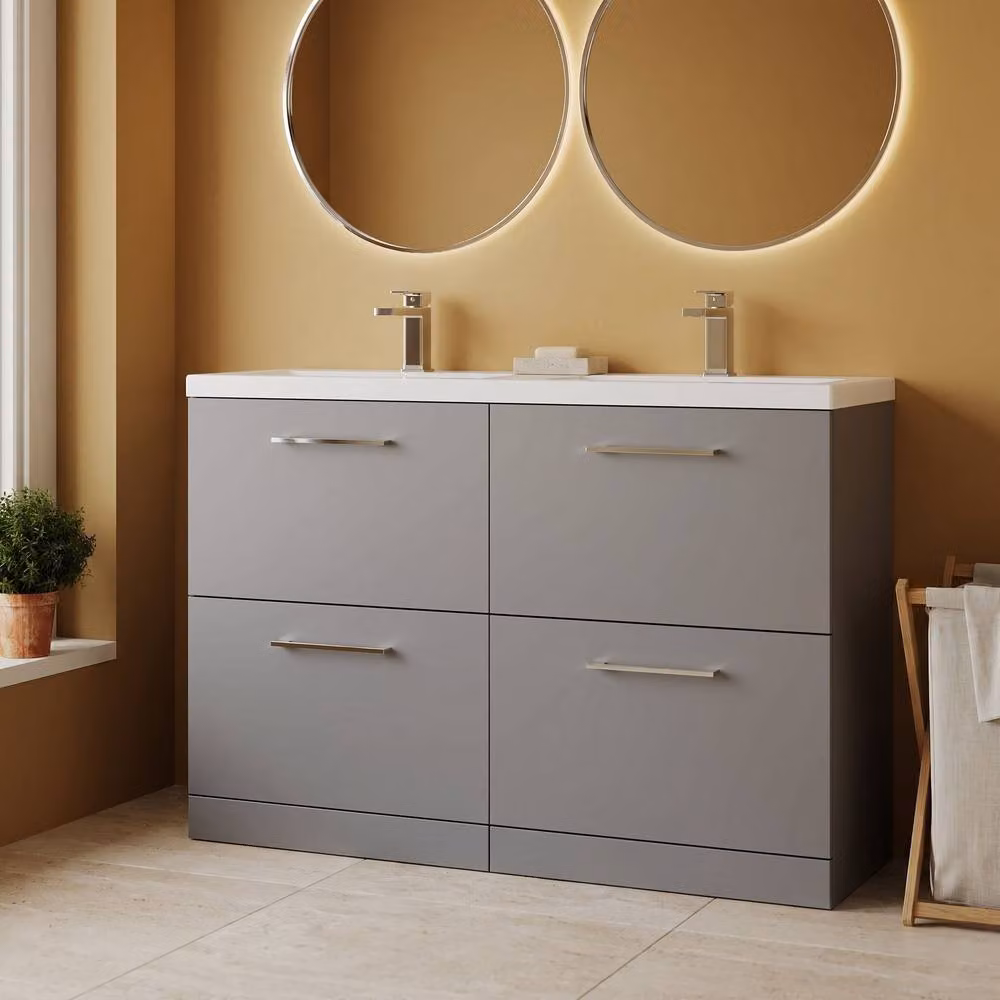 Balterley Level 1205mm Floor Standing 4 Drawer Unit with Double Basin in Satin Grey – 2